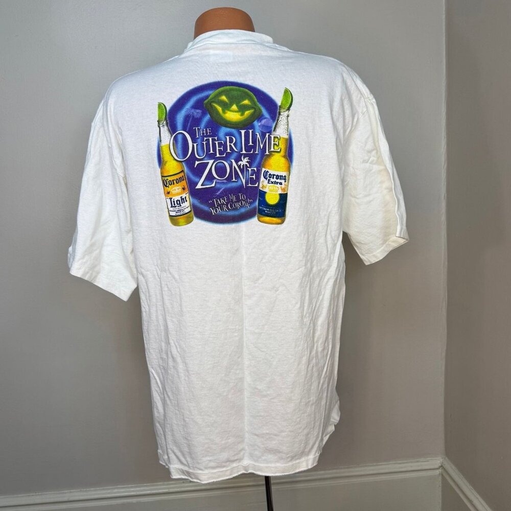 Vintage Y2K Corona Halloween T-Shirt, Lime-O-Lantern Beer Promo Outer Lime Zone